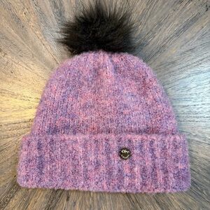 Screamer Knit Beanie Hat with Faux Fur Pom Pom – Purple Pink Marled